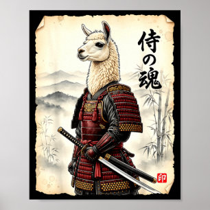 Samurai Llama Japanse Kunst Vintage Alpaca Grappig Poster