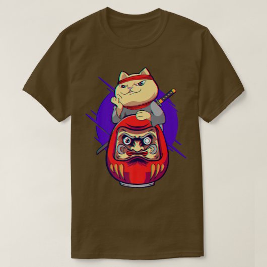 Samurai Maneki Neko Ninja Bushido Kawaii Daruma Ae T-shirt (Design voorkant)