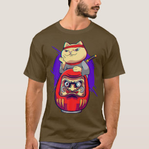 Samurai Maneki Neko Ninja Bushido Kawaii Daruma Ae T-shirt