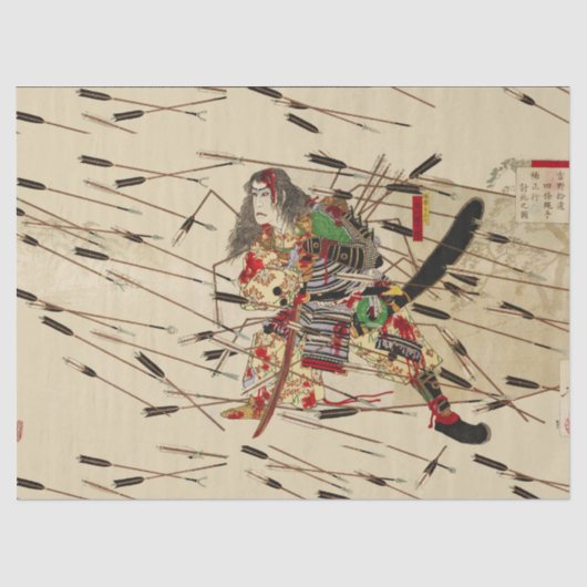 SAMURAI MASATSURA VECHT ONDER EEN PIJLSTORM TISSUEPAPIER (Voorkant)