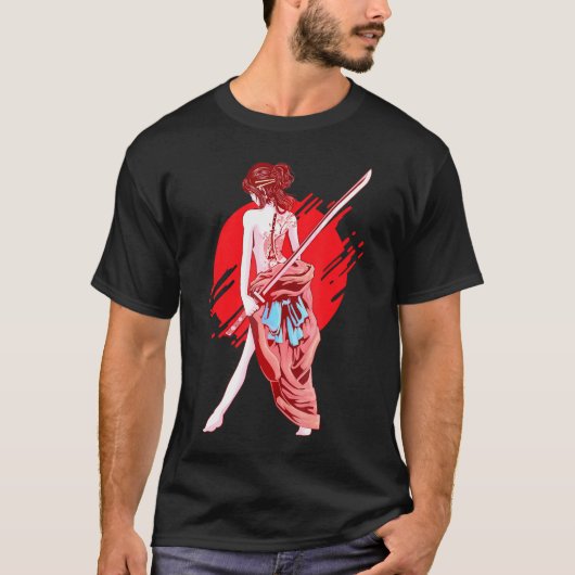 Samurai Meisje Japans Kunst Anime T-shirt (Voorkant)