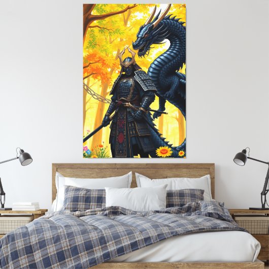 Samurai met draak canvas afdruk (Insitu (Slaapkamer))
