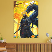 Samurai met draak canvas afdruk (Insitu (Woonkamer))
