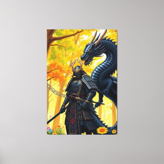 Samurai met draak canvas afdruk (Voorkant)