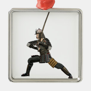 samurai met een zwaard in defensieve vorm metalen ornament