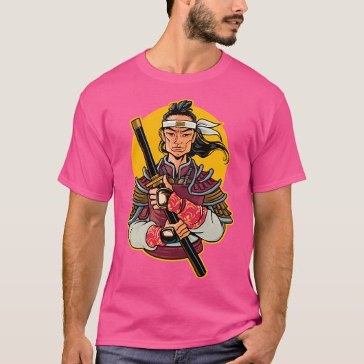 Samurai met gele ronde achtergrond t-shirt (Voorkant)