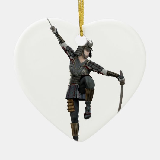 Samurai met twee zinnen naar links keramisch ornament (Voorkant)