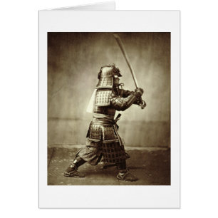 Samurai met verhoogd zwaard, c.1860 (albumenafdruk