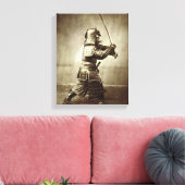 Samurai met verhoogd zwaard, c.1860 (albumenafdruk canvas afdruk (Insitu (Woonkamer))