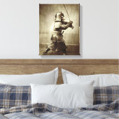 Samurai met verhoogd zwaard, c.1860 (albumenafdruk canvas afdruk (Insitu (Slaapkamer))