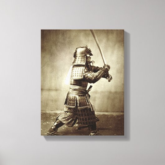 Samurai met verhoogd zwaard, c.1860 (albumenafdruk canvas afdruk (Voorkant)