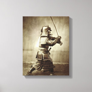 Samurai met verhoogd zwaard, c.1860 (albumenafdruk canvas afdruk