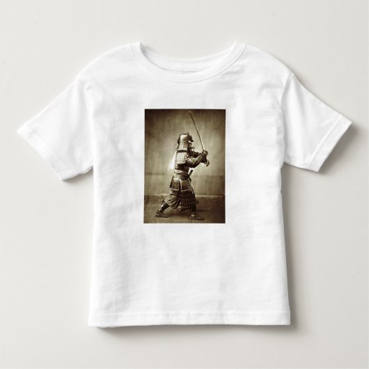 Samurai met verhoogd zwaard, c.1860 (albumenafdruk kinder shirts (Voorkant)