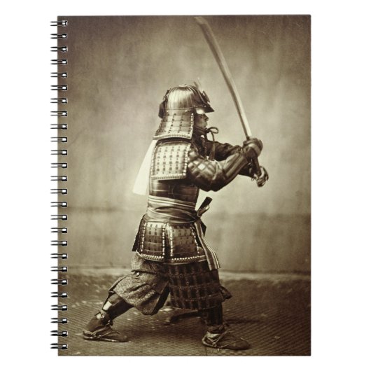 Samurai met verhoogd zwaard, c.1860 (albumenafdruk notitieboek (Voorkant)
