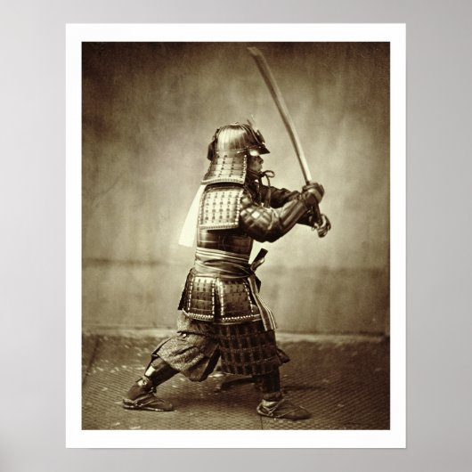 Samurai met verhoogd zwaard, c.1860 (albumenafdruk poster (Voorkant)