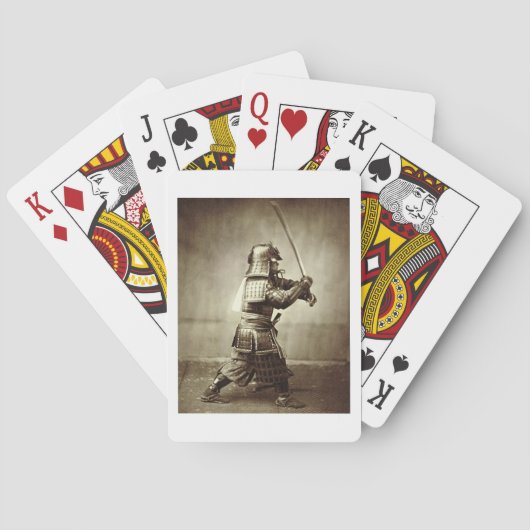 Samurai met verhoogd zwaard, c.1860 (albumenafdruk speelkaarten (Achterkant)