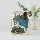 Samurai met Wilde Boar door Kuniyoshi Japan Briefkaart (Staand voorkant)