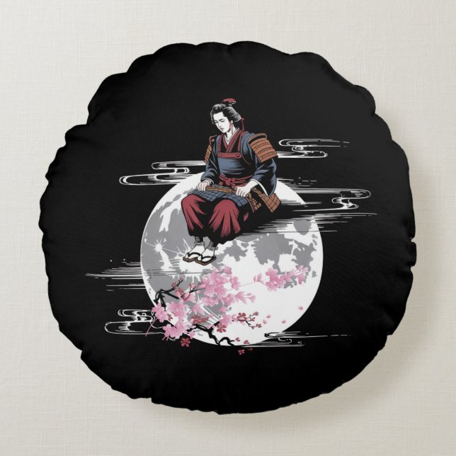 Samurai Moon Rond Kussen (Voorkant)