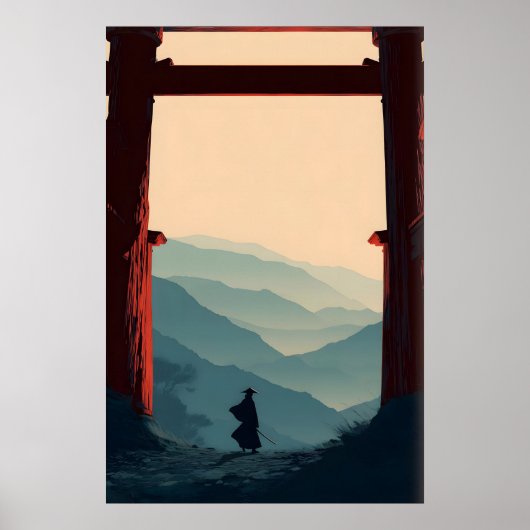 Samurai Mountain Poster Lone Swordsman, Torii (Voorkant)