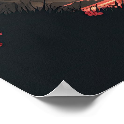 Samurai & Mt Fuji | Kunst voor moon en Cherry Blos Poster (Hoek)