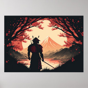 Samurai & Mt Fuji   Kunst voor moon en Cherry Blos Poster