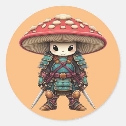 Samurai Mushroom Ronde Sticker (Voorkant)
