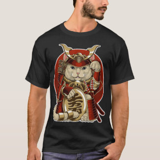 samurai neko from japanese lucky cat t-shirt