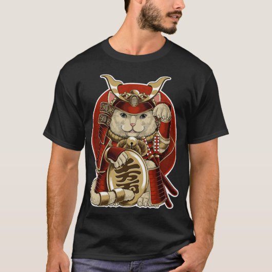 samurai neko from japanese lucky cat t-shirt (Voorkant)