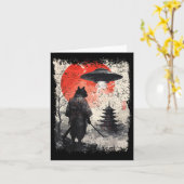 Samurai Ninja Cat Warrior Sumi-e Ufo Ukiyo-e Sci F Kaart (Gele Bloem)