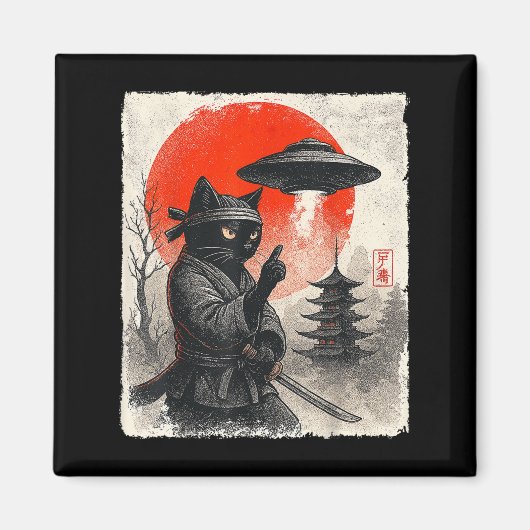 Samurai Ninja Cat Warrior Ufo Japanse anime gesche Magneet (Voorkant)