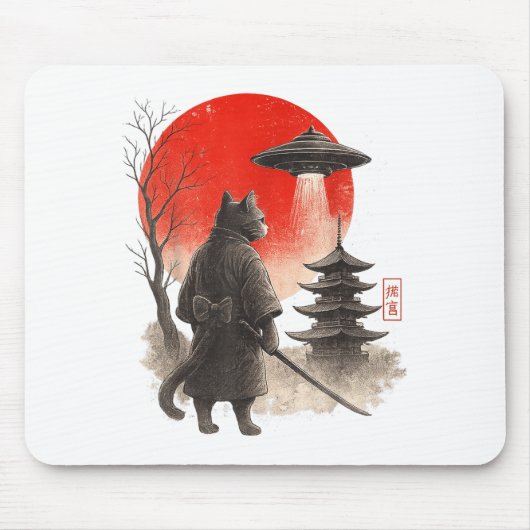 Samurai Ninja Kat Krieger UFO Japanse Anime Grappi Muismat (Voorkant)