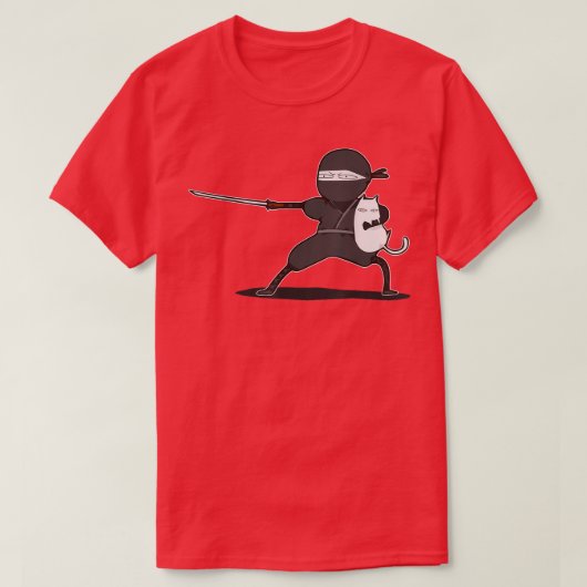 Samurai Ninja met Cat Funny T-shirt (Design voorkant)