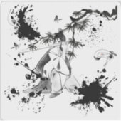 Samurai onder dennenboom - Sumi-e inktstijl Sticker (Voorkant)