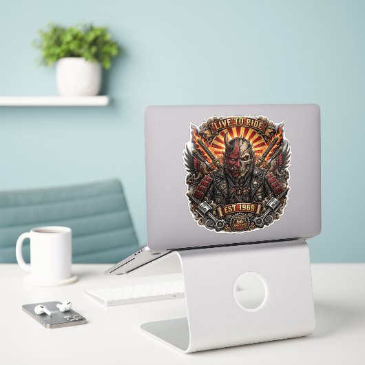 Samurai Oni, Live To Ride Opgericht in 1969 Route Sticker (Laptop op bureau)