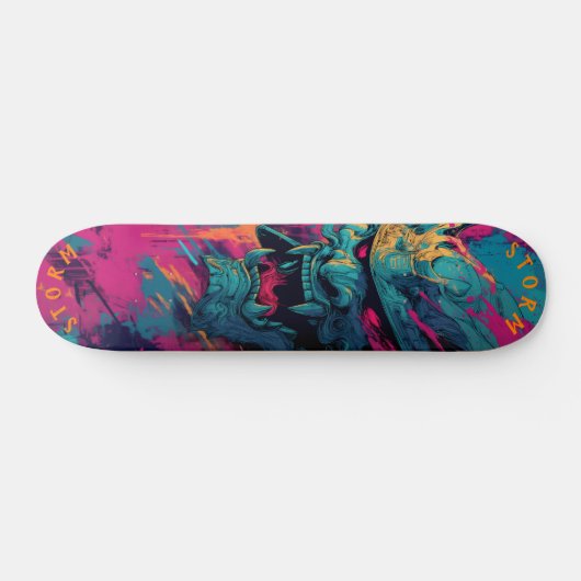 Samurai Oni Mask Graffiti Art – Limited Edition Persoonlijk Skateboard (Horizontaal)