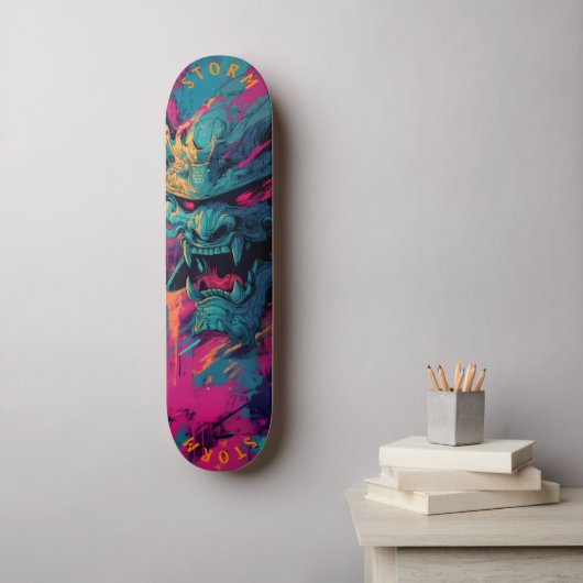 Samurai Oni Mask Graffiti Kunst – Gelimiteerde Edi Persoonlijk Skateboard (Muurkunst)