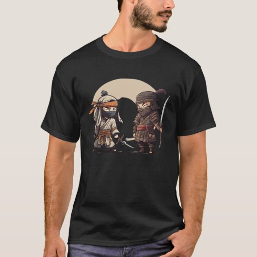 Samurai Ontmoet een Ninja krijger Bushido Japans M T-shirt (Voorkant)