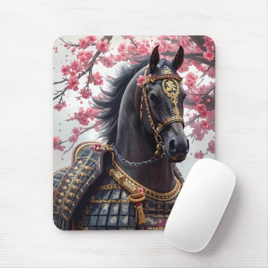 Samurai-oorlogspaard met kersenbloesems muismat (Met muis)