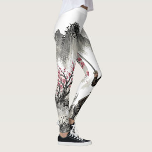 Samurai op de brug onder de rode maan leggings