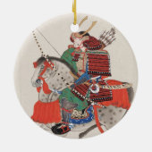 Samurai op Horseback Wearing Armor & Horned Helmet Keramisch Ornament (Achterkant)