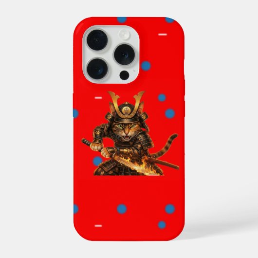 Samurai Oranje Kat - Bold Pop Art iPhone Hoesje 15 Pro Case (Achterkant)