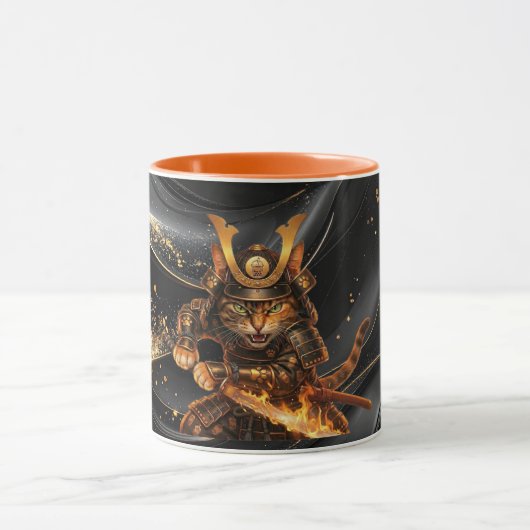 Samurai Oranje Kat Krijger - Combo Koffiemok Mok (Midden)