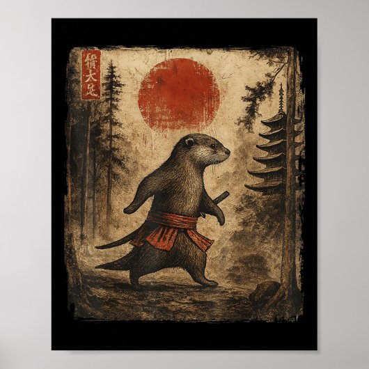 Samurai Otter Japans Grappige Geschenken Graphic Poster (Voorkant)