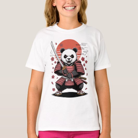 Samurai Panda  Bear Kids Basic T-Shirt (Voorkant)
