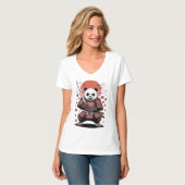 Samurai Panda Beer Dames V-hals T-shirt (Voorkant volledig)