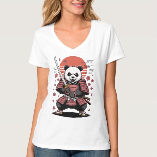 Samurai Panda Beer Dames V-hals T-shirt (Voorkant)