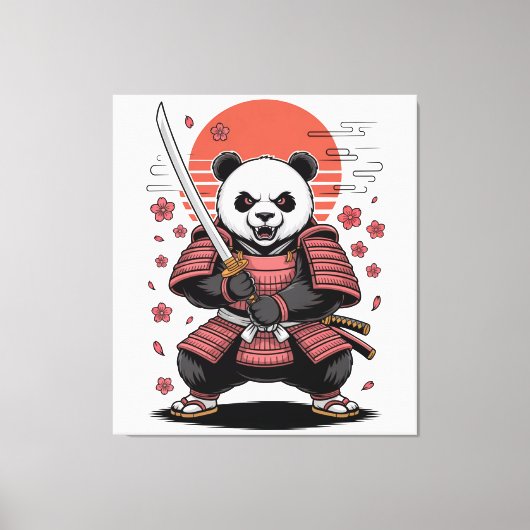 Samurai Panda Beer Gespannen Canvasprint Canvas Afdruk (Voorkant)