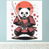 Samurai Panda Beer Gespannen Canvasprint Canvas Afdruk (Insitu (Houten vloer))
