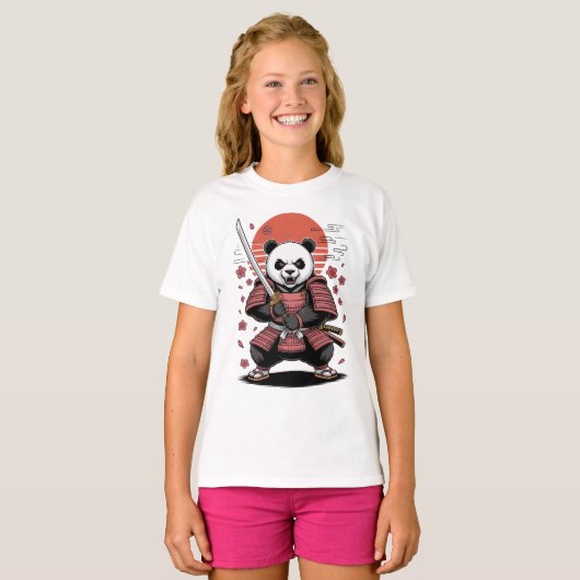 Samurai Panda Beer Kinderen Basic T-Shirt (Voorkant volledig)