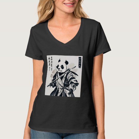 samurai panda graphic warrior art t-shirt japanse  (Voorkant)